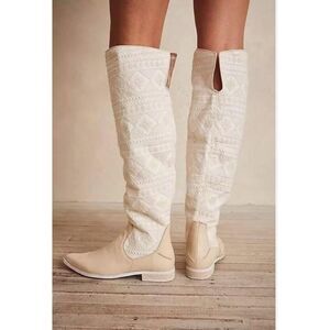 FREE PEOPLE Bren Textile Knee-High Embroidered Slouch Boots Size 36.5 NWB